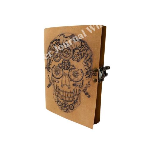 Handmade Vintage Embossed Genuine Leather Journal Notebook with Green Stone Button, Antique Metal Lock, Floral Design Diary for Writing, Sketching, Travel Notes, Gifts & Wholesale
